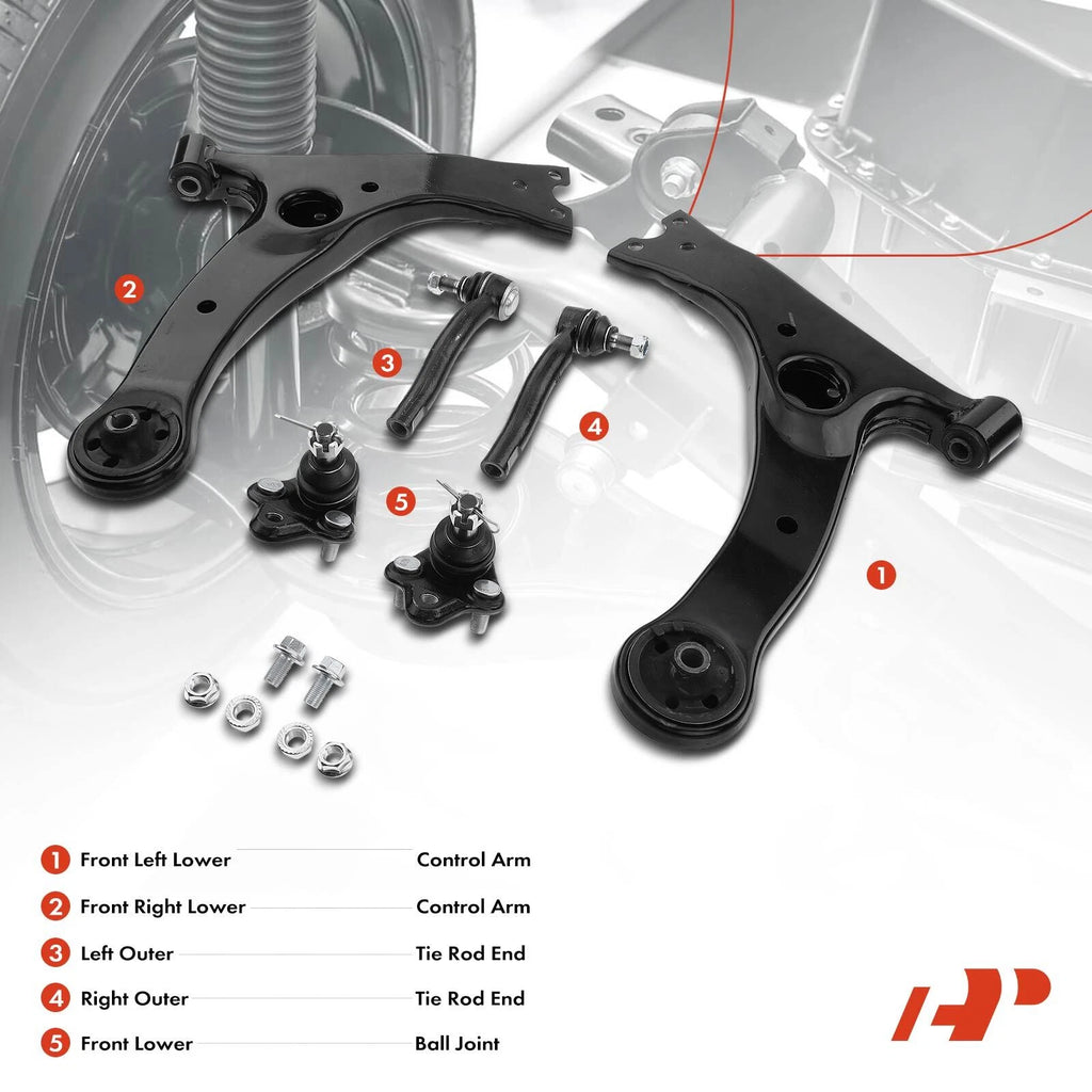 6x Front Lower Control Arm w/ Ball Joint & Tie Rod End for Toyota Corolla (2003–2008)