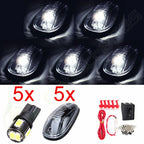5X Clear Lens White 5730 LED Cab Roof Running Marker Lights w/ Wiring Kit