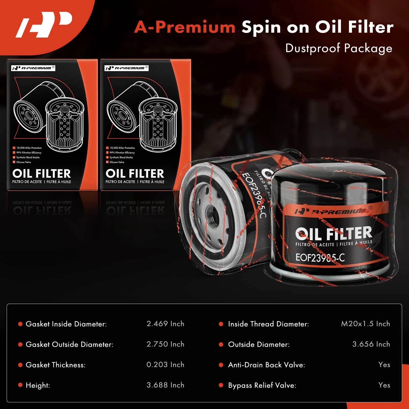 2X Engine Oil Filter for Jeep Wrangler Cherokee (1985-1993)
