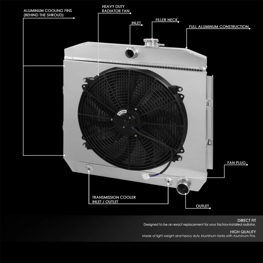 3 Row Aluminum Radiator with Cooling Fan Shroud for Bel-Air/Nomad/150/250 (1955–1957)