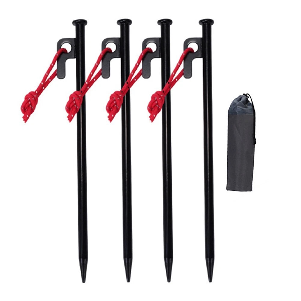 Set of 4 Portable Camping Tent Stakes with Reflective Guy Lines