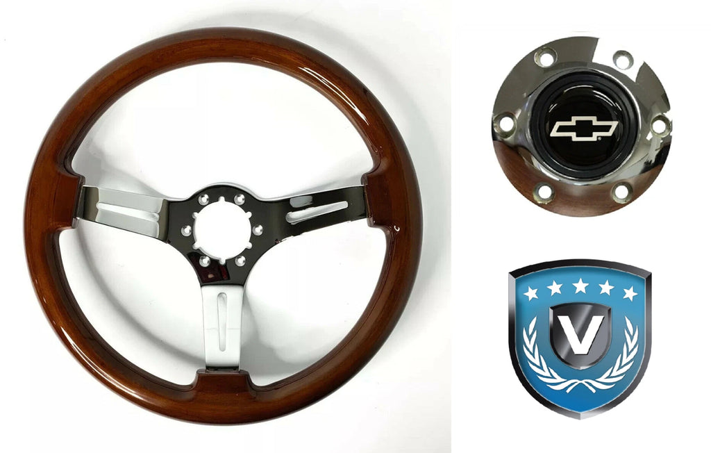 Chrome Slotted Steering Wheel 14 Inch with Silver Bowtie for Chevy (2000–2024)