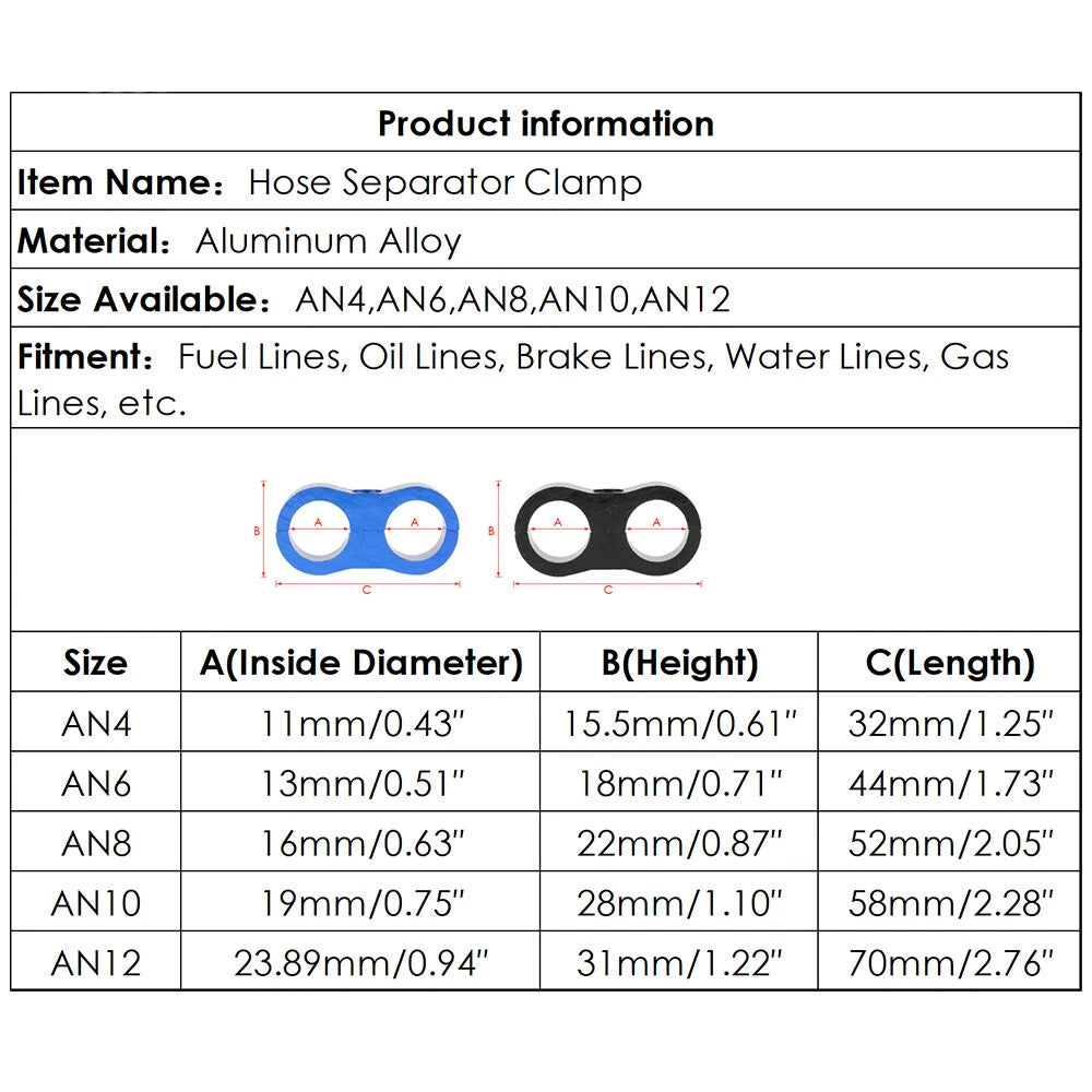 Hose Separator Clamp Fitting Connector for 4AN-12AN (4pcs) (2010-2026)