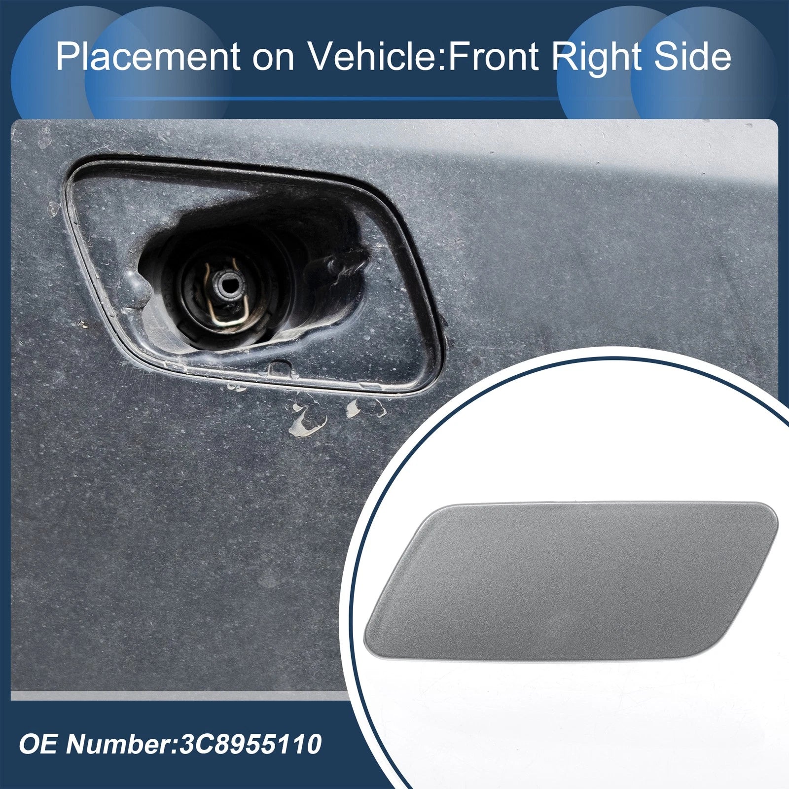 Front Right Washer Nozzle Cover Cap for Volkswagen Passat CC (2008–2012) Grey