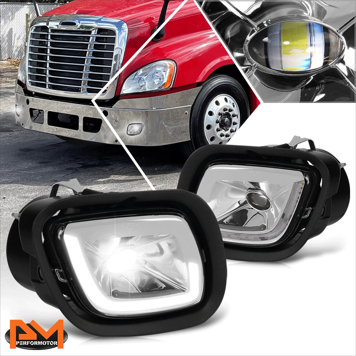 LED DRL Chrome Housing Projector Fog Lights for Freightliner Cascadia (2008–2017)