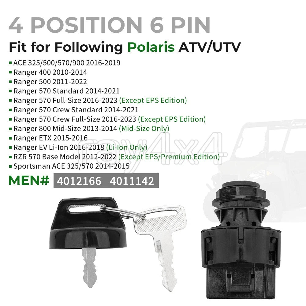 Key Switch for Polaris Ranger 400 500 900 RZR 800 1000 (2010–2023) 4011142