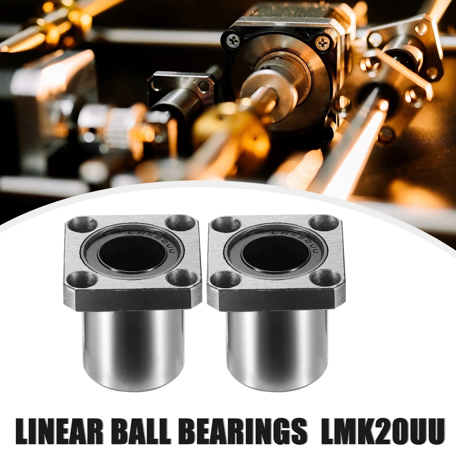 2pcs LMK20UU Linear Ball Bearings for Square Flange (20mm ID, 32mm OD)
