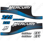 Decal Sticker Set for Mercury 225HP EFI SaltWater Outboard (Blue)