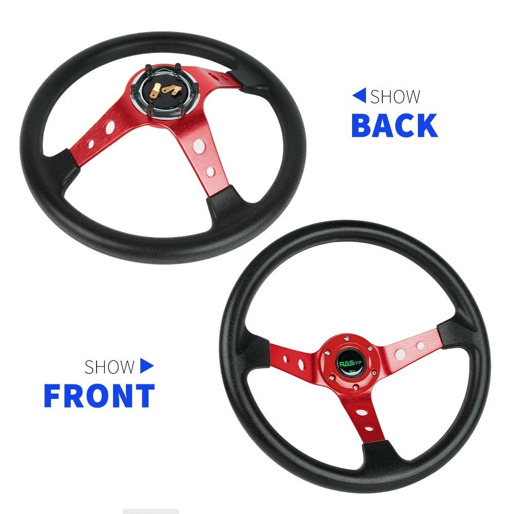 14" Deep Dish Racing Steering Wheel for Universal Fit (Aluminum, Red)