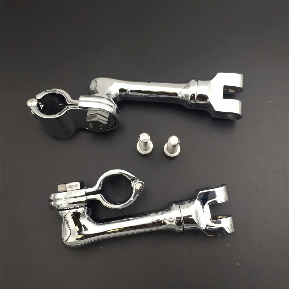 Chrome 1.5" Long Angle Adjustable Footpeg Mounting Kit for Universal Motorcycle