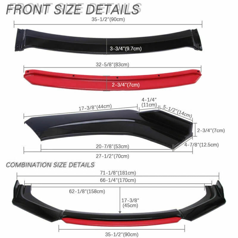 Front Bumper Lip Body Kit Spoiler for Honda Civic (2016–2021) Glossy Black + Red