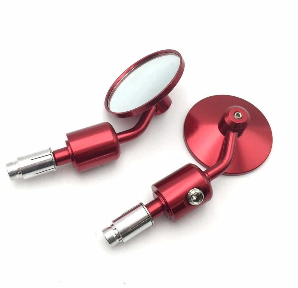 CNC Round 7/8" Handle Bar End Rearview Mirror Red for Suzuki Ducati BMW