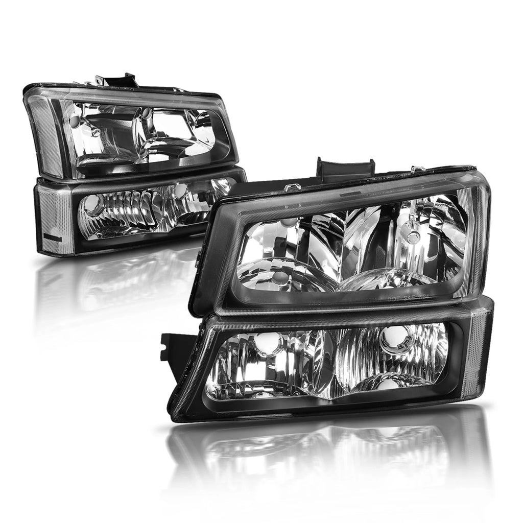 Set of 2 Black Housing Clear Corner Bumper Headlights for Chevrolet Silverado (2003–2006)