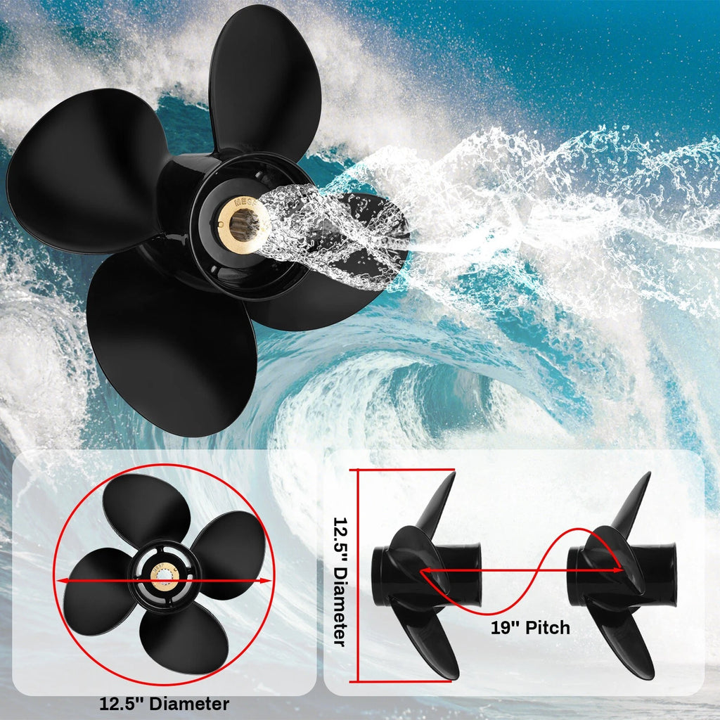 12.5 x 19 Aluminum Propeller for Mercury 40-140HP (4 Blades, 15 Tooth, RH)