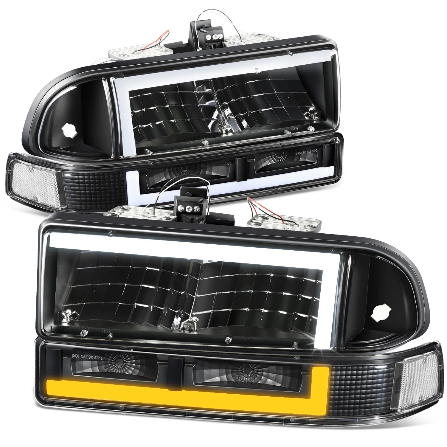 L-Shape LED DRL Switchback Headlights for Chevy Blazer/S10 (1998–2004)