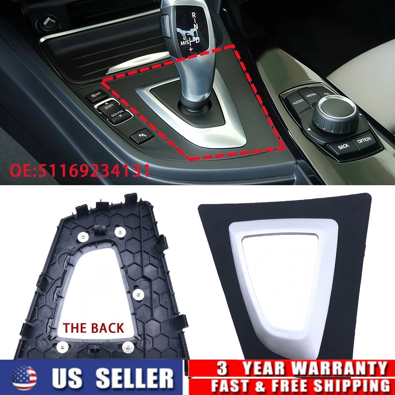 Gear Selector Cover Trim for BMW F30 F32 320i 328i 428i 435i (2012–2019) 51169234131 Black