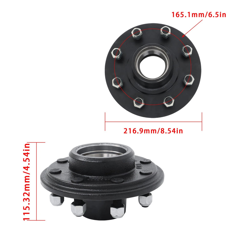 Set of 4 8-Lug 6.5" Trailer Wheel Hub Kit for 7000lb Trailers