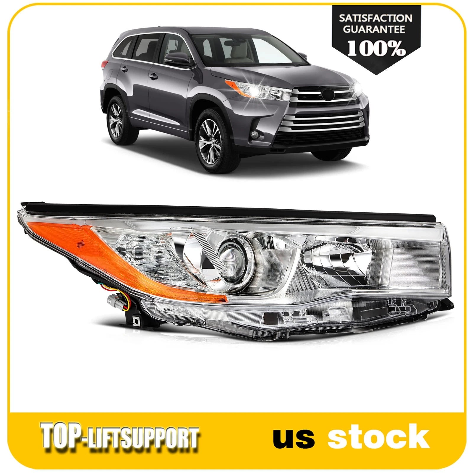 Right Passenger Side Headlight Assembly for Toyota Highlander (2014–2016)