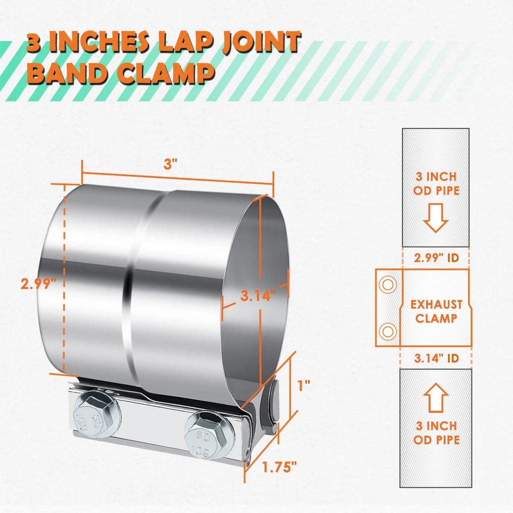 3" ID Stainless Steel Catback Exhaust Pipe Lap Joint Band Clamp Sleeve Coupler for