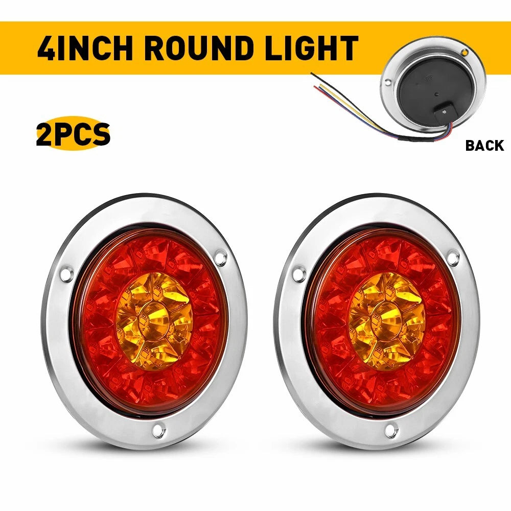 2X 4 Inch Round 16LED Red Amber LED Tail Lights for Truck
