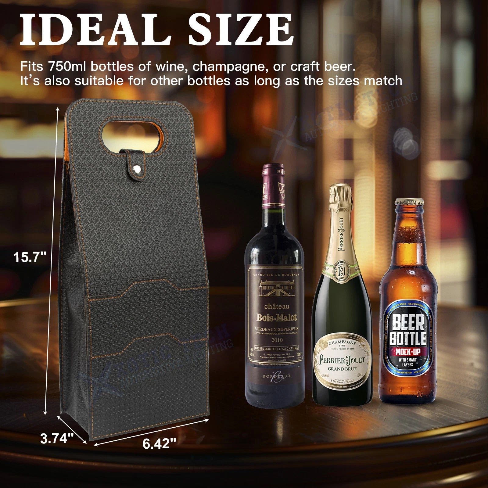 Black Woven Double Bottle Wine Carrier Bag for 2 Bottles (2015-2025)