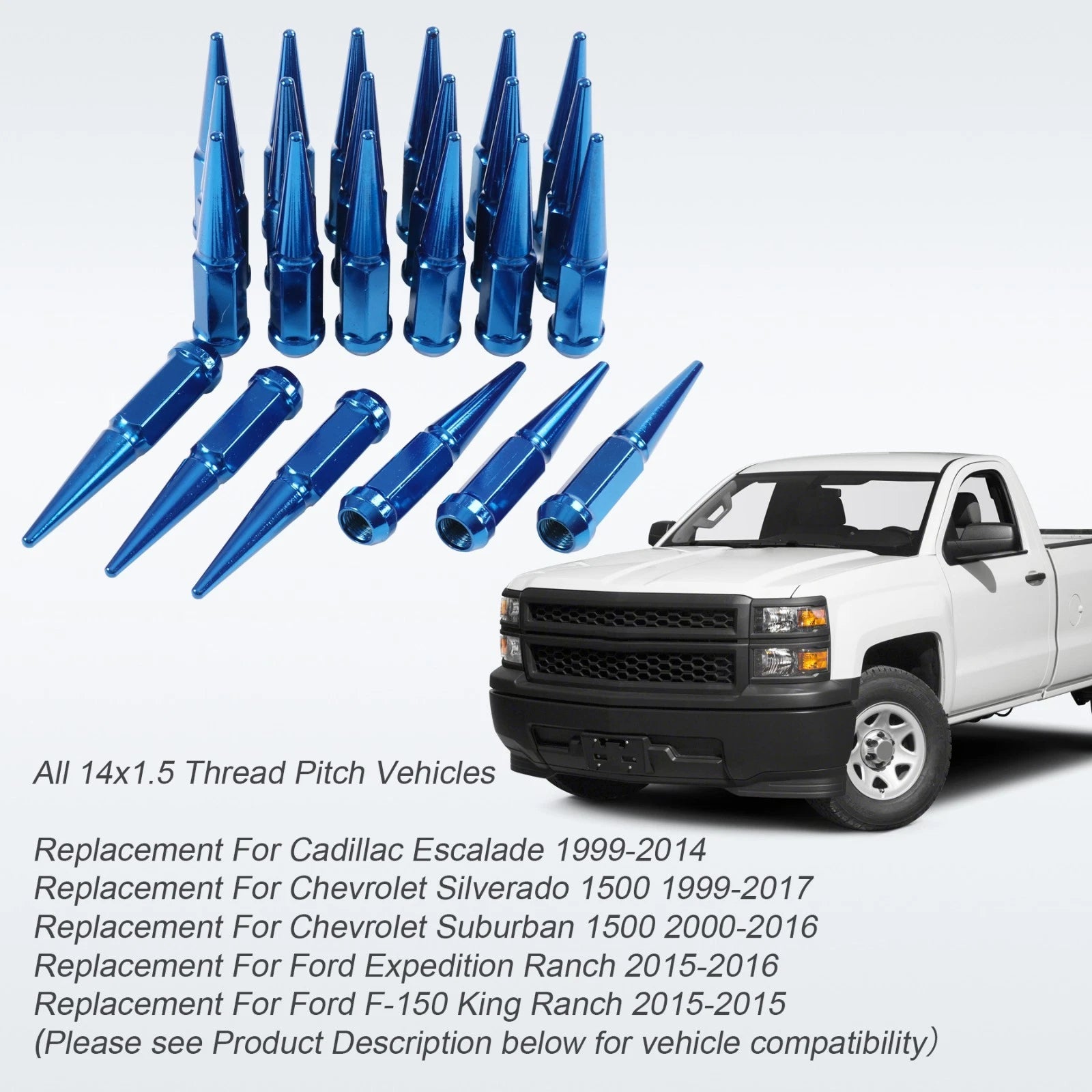 24 PCS Blue Spike Lug Nuts for Chevy Silverado Tahoe