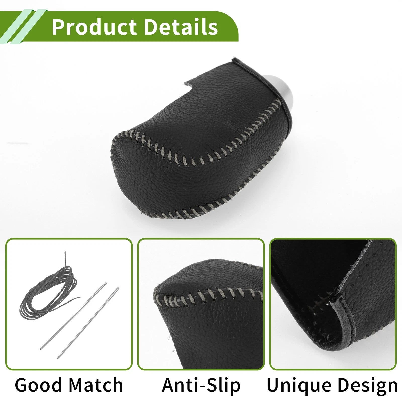 Gear Shift Knob Cover for Mazda 3 (2014–2018) Pebbled Black Grey Faux Leather