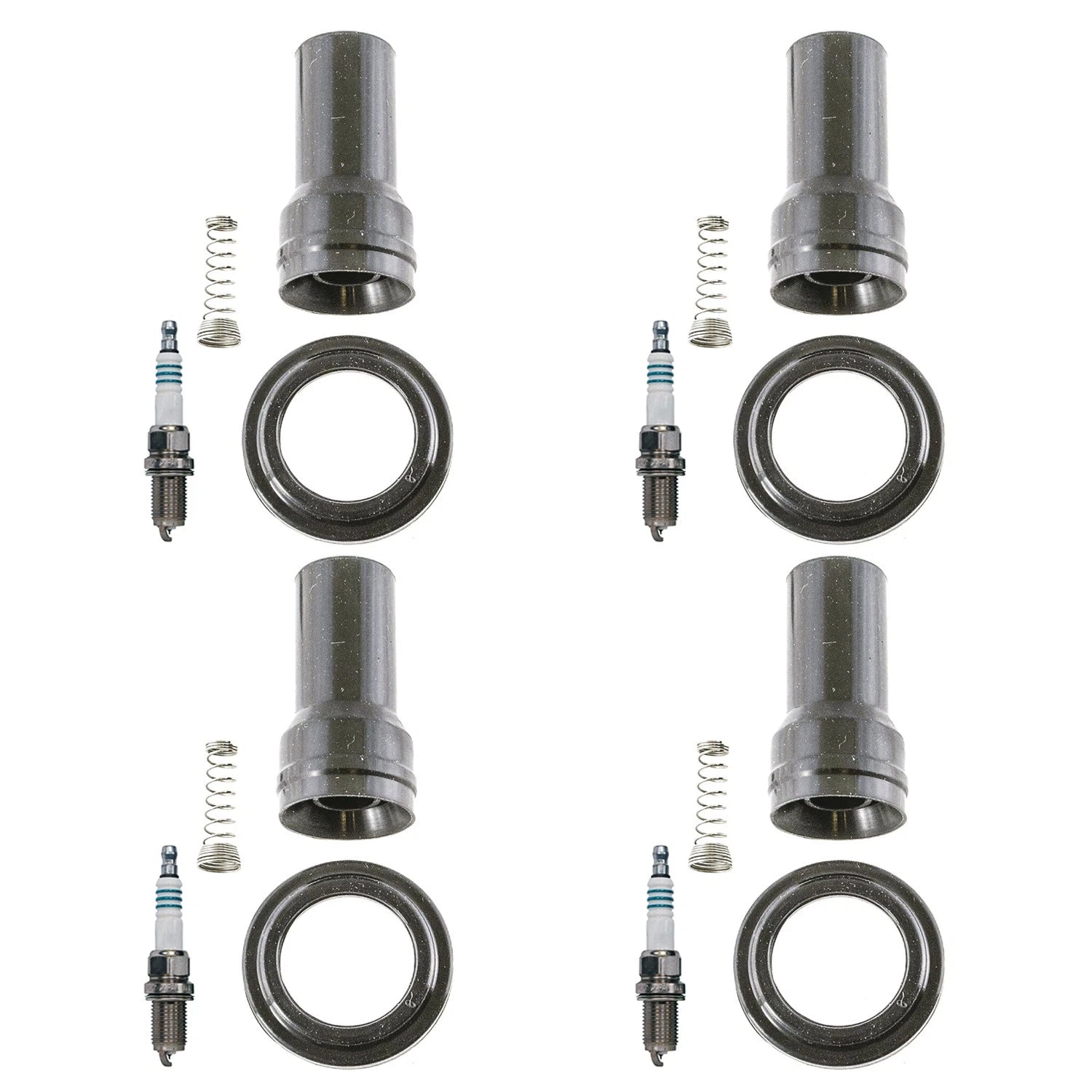 Set of 4 Denso Iridium Power Spark Plugs & Coil Boots for Hyundai Accent Kia Rio