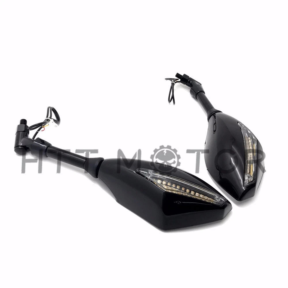 10mm LED Turn Signal Rearview Side Mirrors for Honda Suzuki Cruiser