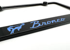 License Plate Frame Black Plastic for Ford Bronco Vintage Blue Script (1966–1971)