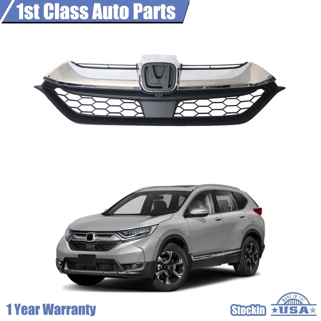 Front Upper Honeycomb Bumper Grille for Honda CR-V (2017–2019) Chrome Black