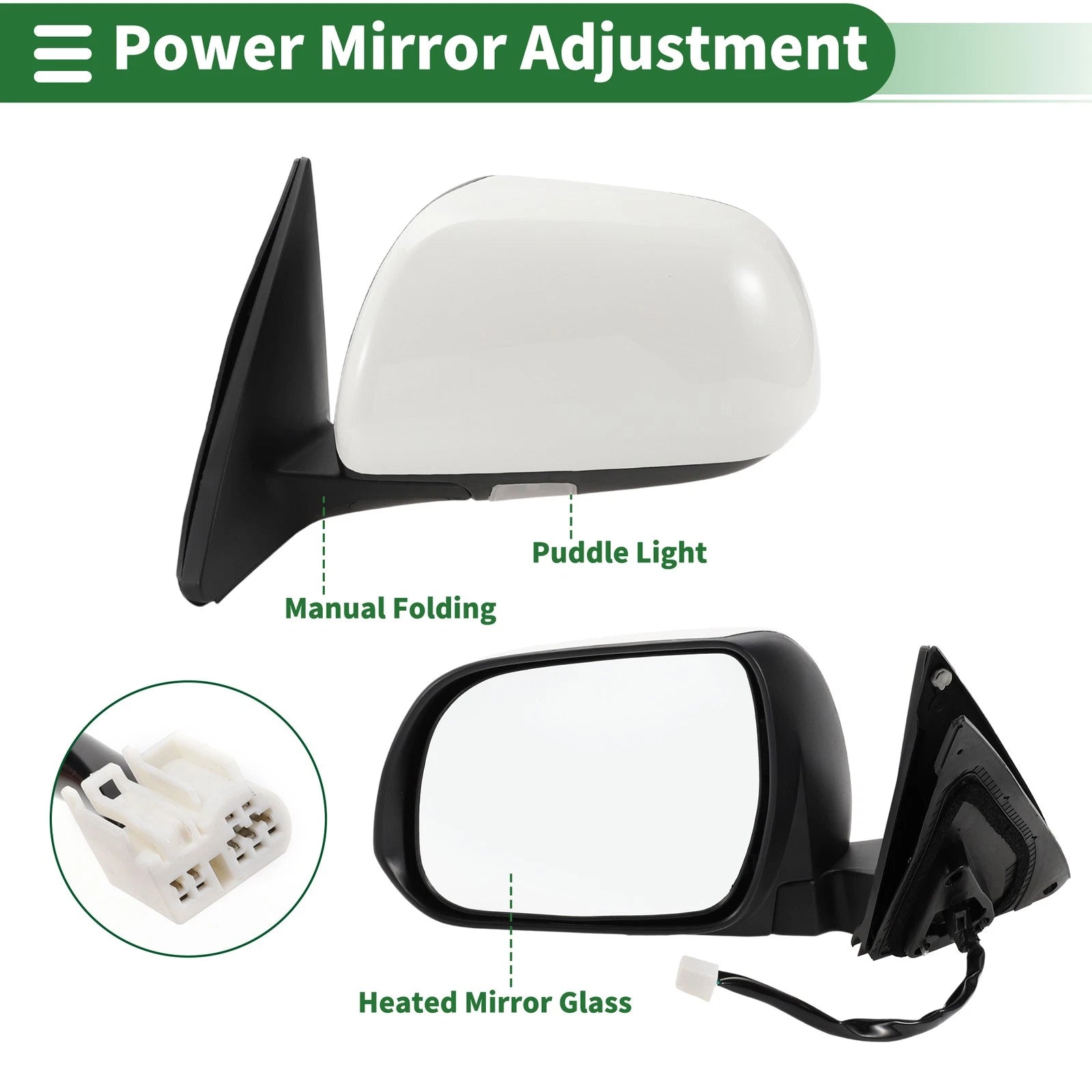 Left Side Door Mirror for Toyota Highlander (2008–2013) Manual Folding White