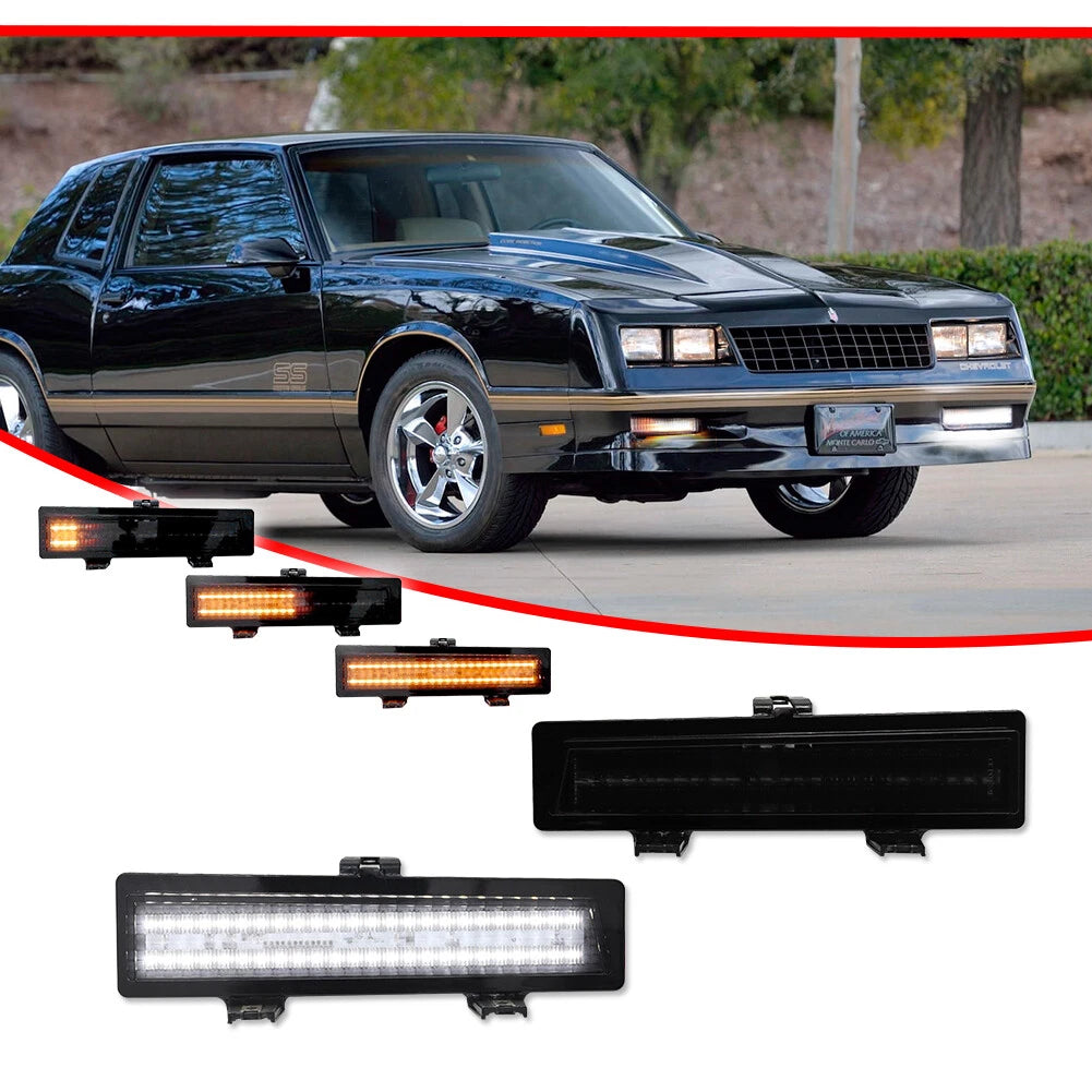 2X Smoked Sequential LED Front DRL Corner Signal Lights for Monte Carlo SS (1981–1988)