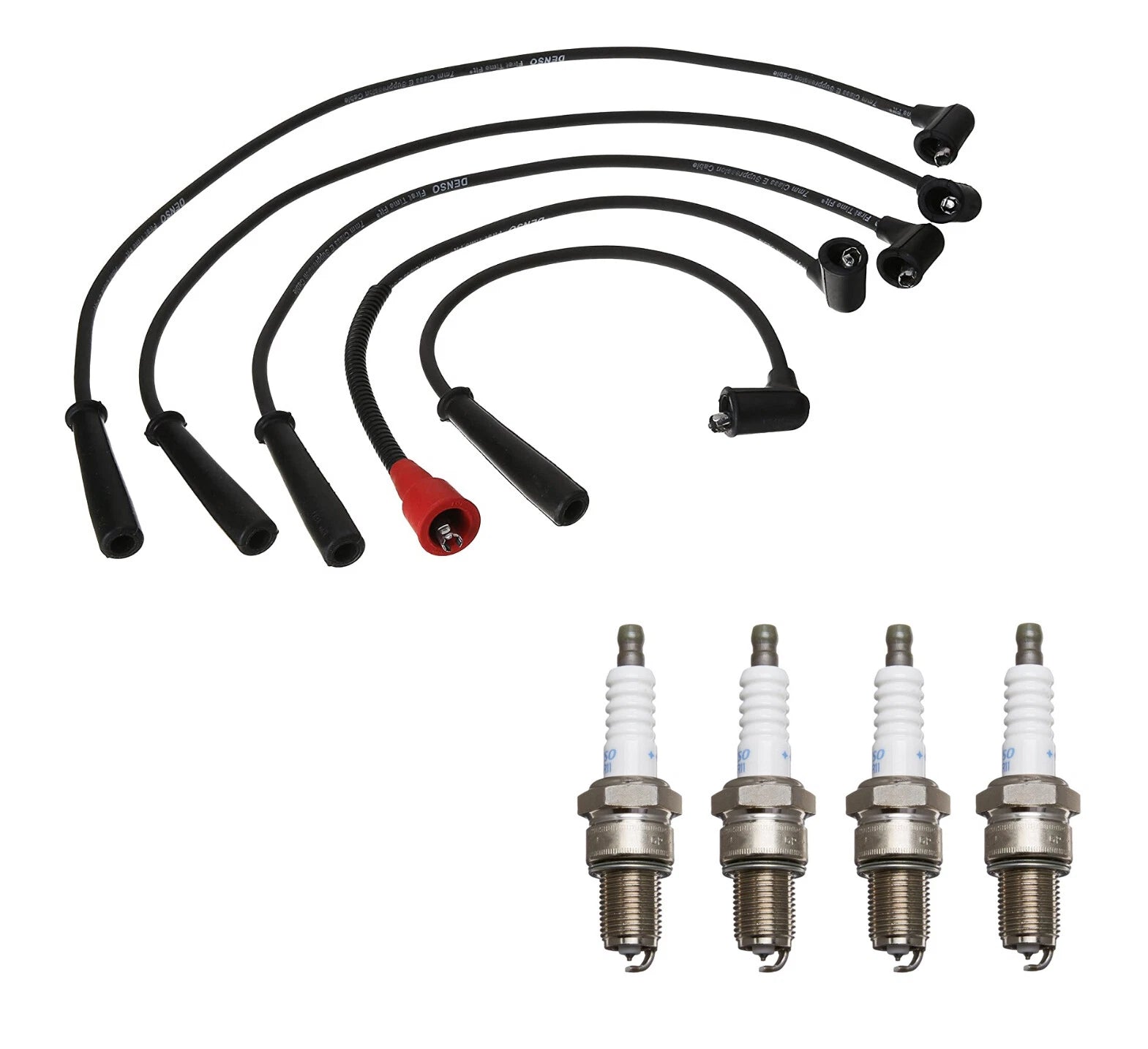 Denso 7mm Wire Set & 4 Double Platinum Spark Plugs Kit for Mazda 2.2 L4