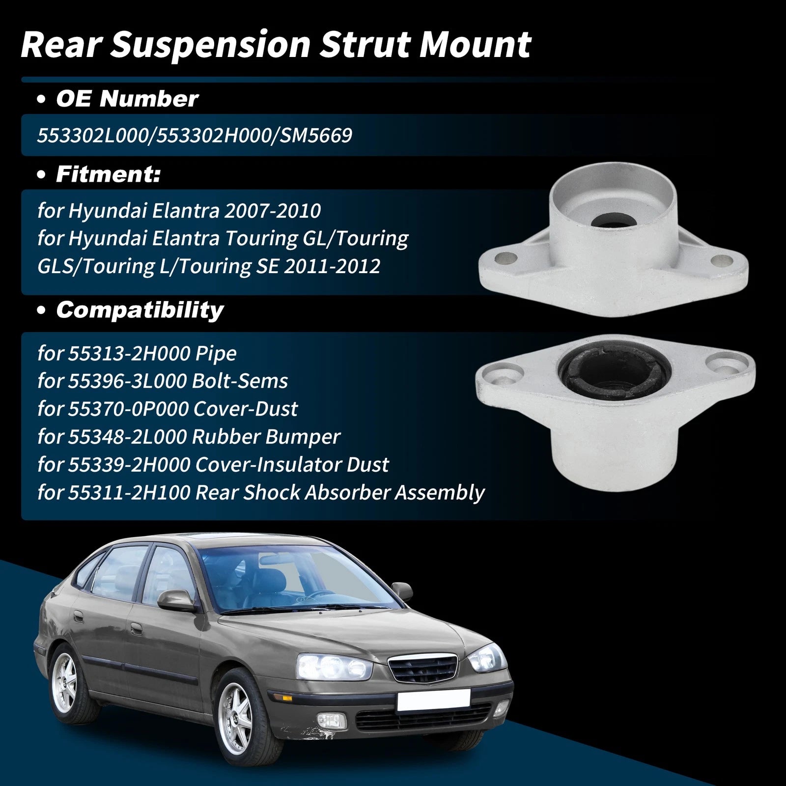 Rear Suspension Strut Mount Bearing No.553302L000 for Hyundai Elantra (2007–2012)