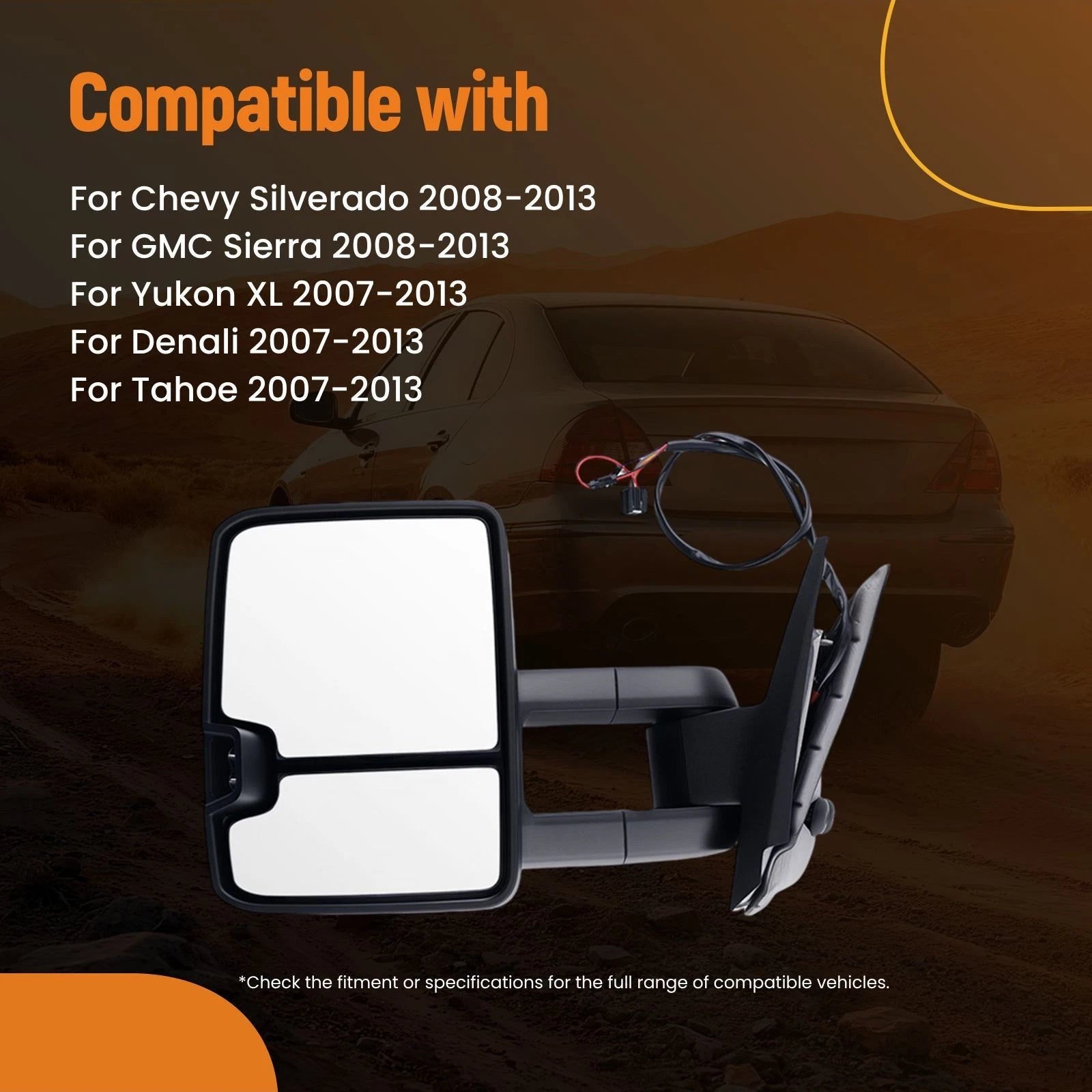 Side Mirror for Tahoe Yukon XL (2007-2013) Power Heated Towing Chrome