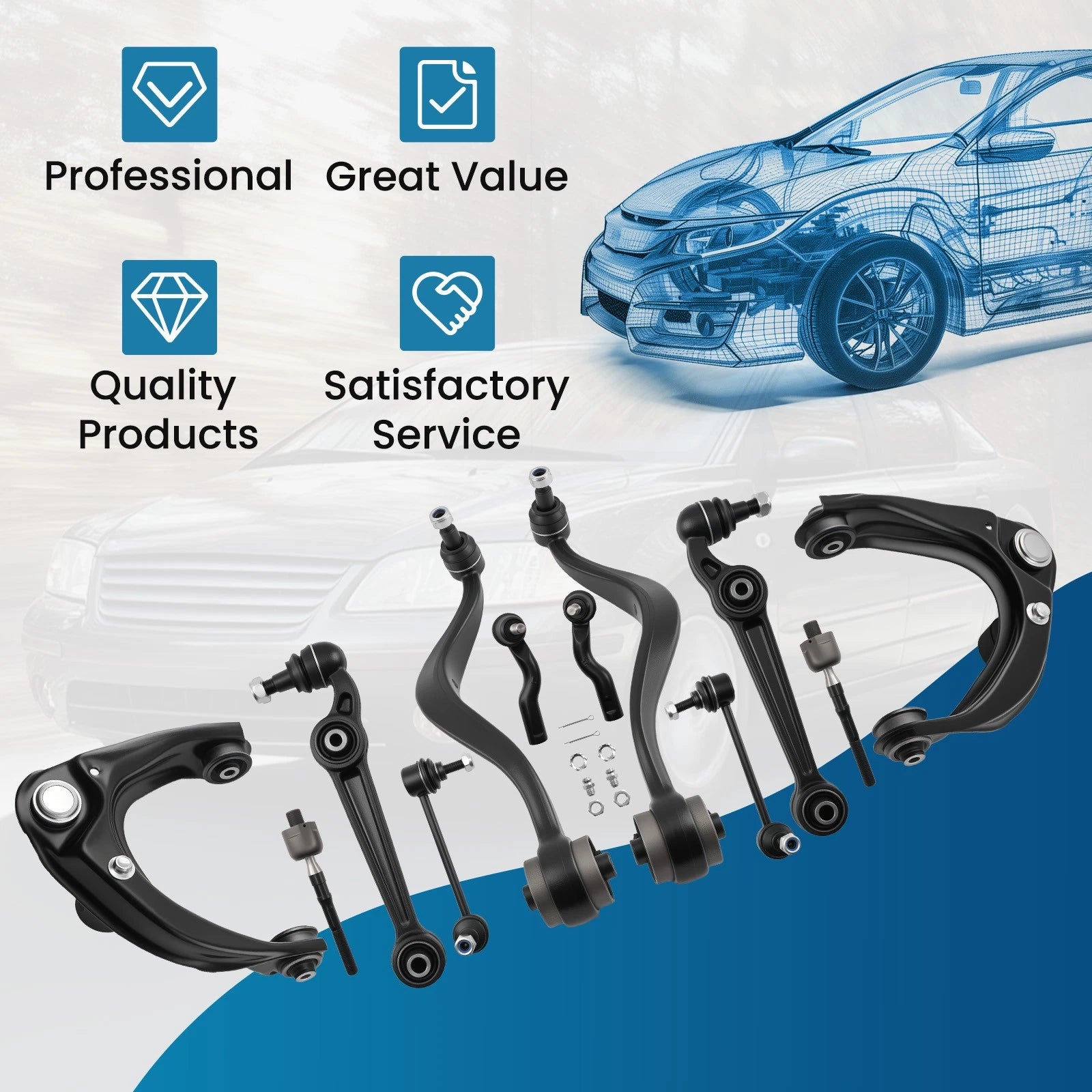 12x Control Arm Sway Bar Link Tie Rod for Ford Fusion (2006–2007)