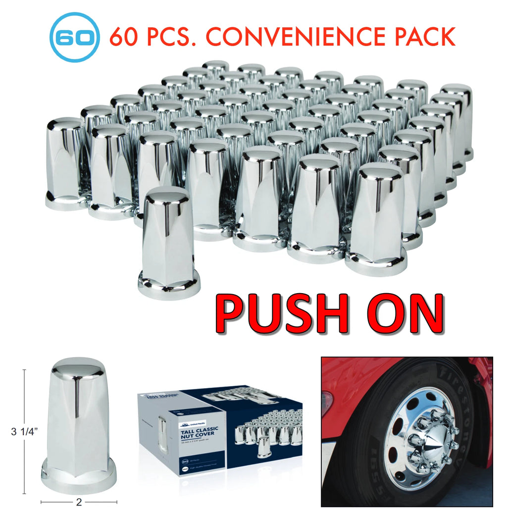 Chrome Lug Nut Covers 33mm Push-On for Ford F-150 60-Pack (1974–2023)