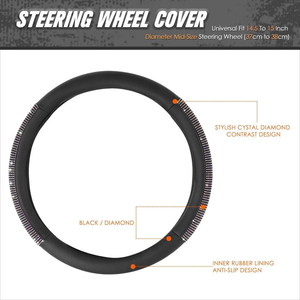 Steering Wheel Cover for Universal Fit (14.5-15" Diameter) Synthetic Leather
