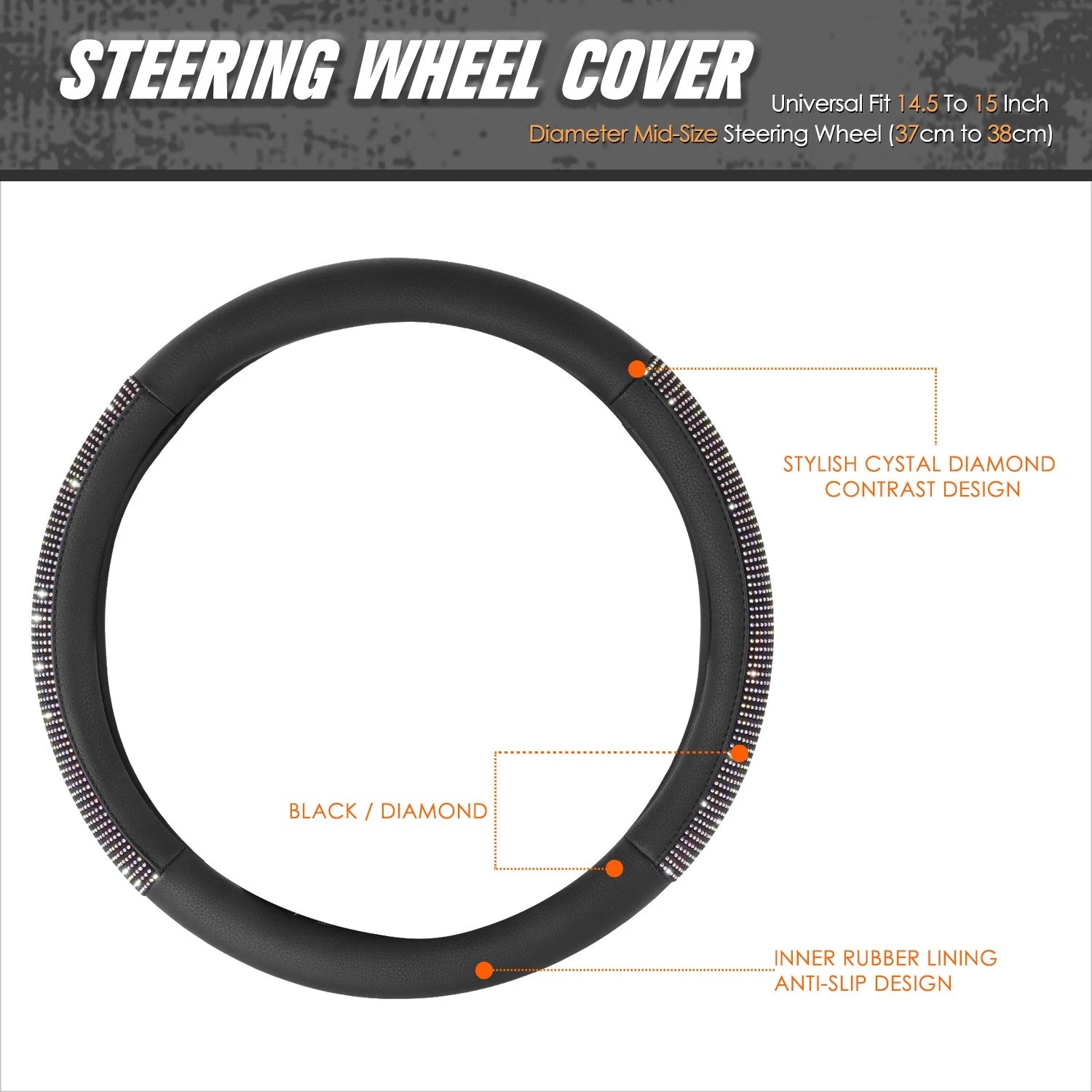 Steering Wheel Cover for Universal Fit (14.5-15" Diameter) Synthetic Leather