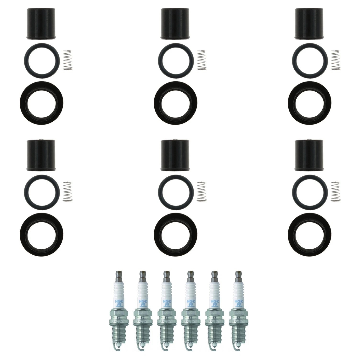 Set of 6 NGK Laser Platinum Spark Plugs & Coil Boots for Jeep Commander Grand Cherokee (2005–2010)