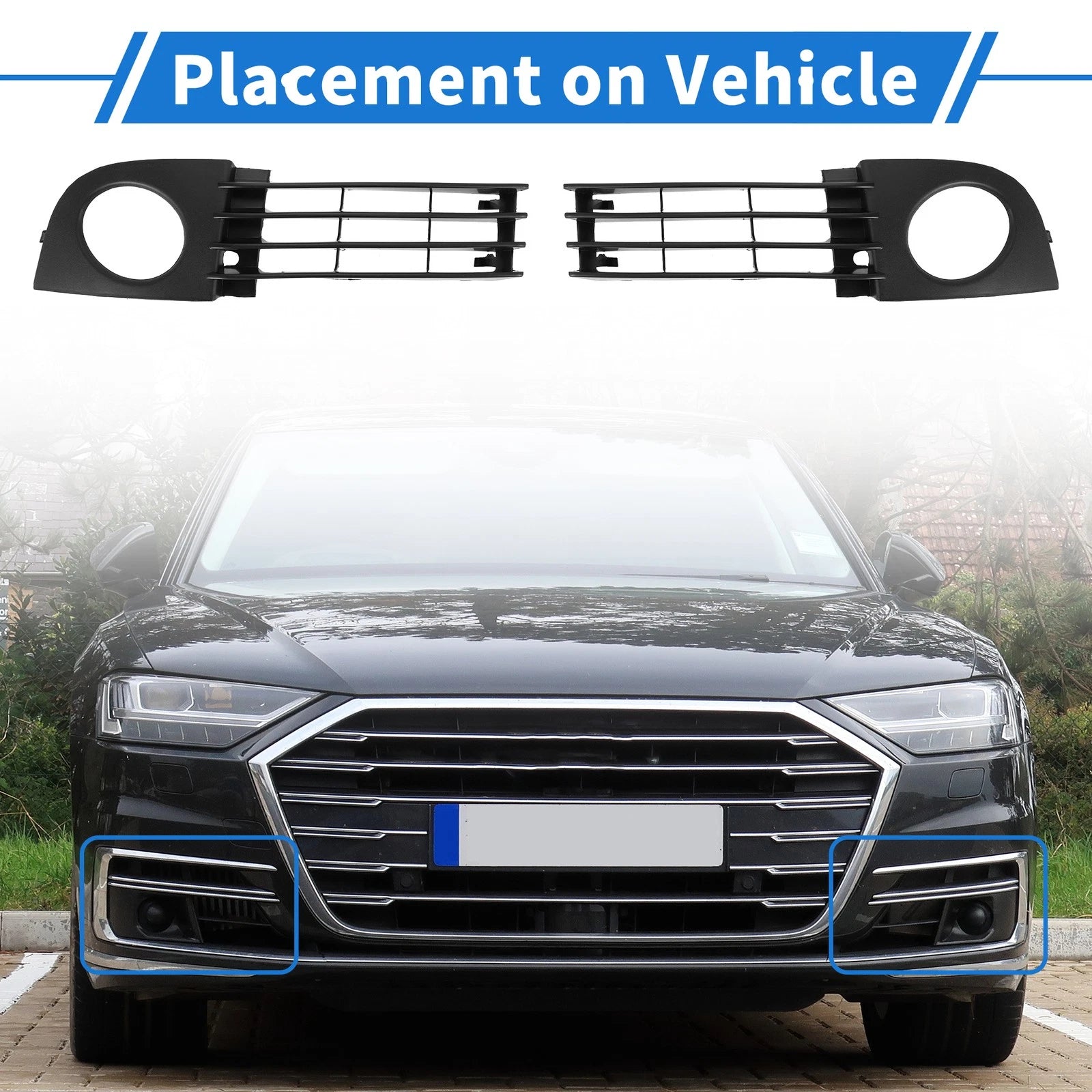 1 Pair Front Fog Light Grill for Audi A6 C5 (2002–2005) No. 4B0807682T/4B0807681T