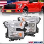 Set of 2 Chrome Headlights for Ford F150 (2015–2017) - Left + Right
