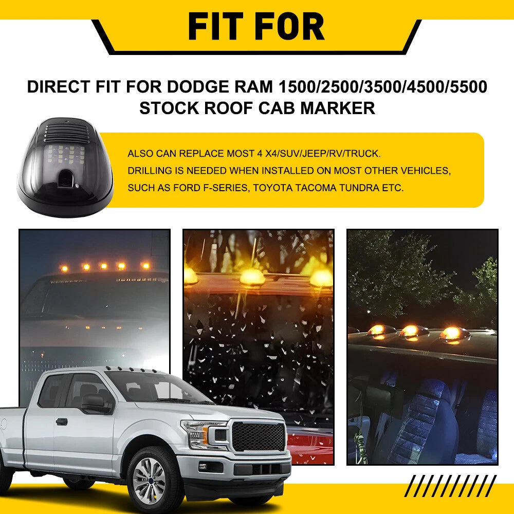 Amber Smoke Cab Roof Marker Lights for Dodge Ram 1500 2500 3500 4500 (2003–2018)