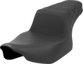 SADDLEMEN Step-Up Seat for Harley FL (Extended Reach, Black, Lattice Stitch)