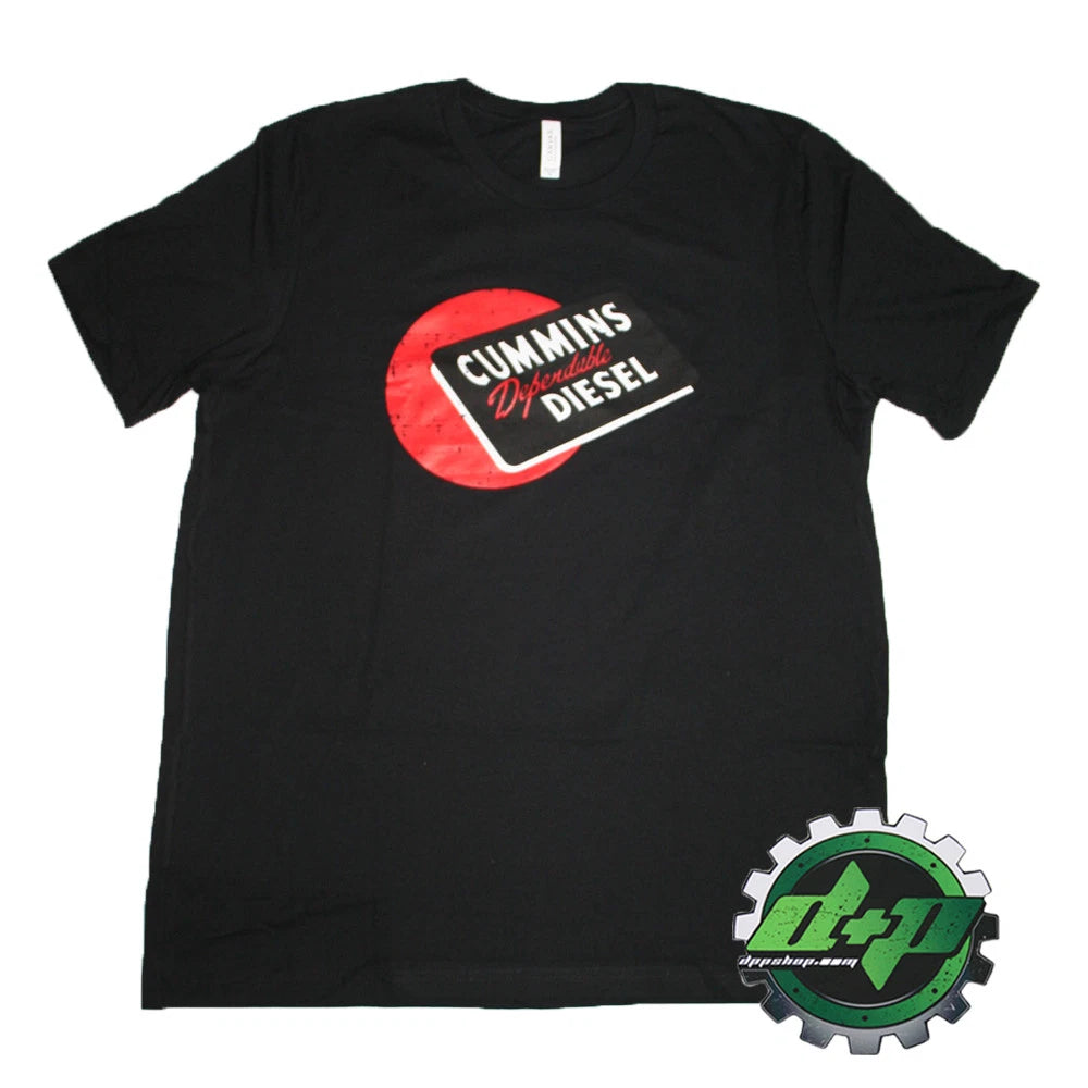 Cummins T-Shirt Red Ball Logo Short Sleeve Distressed Black Small