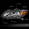 Pair of Black Housing Amber Corner Headlights for Honda Civic (2012–2015)