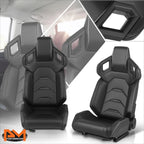 2Pcs Reclinable Racing Seats for Universal Fit (Vinyl Leather, Black Stitching)