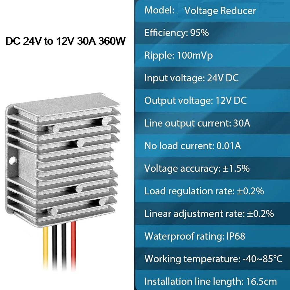 DC-DC 24V to 12V Step-Down Converter Regulator for Car Power Supply (30A)