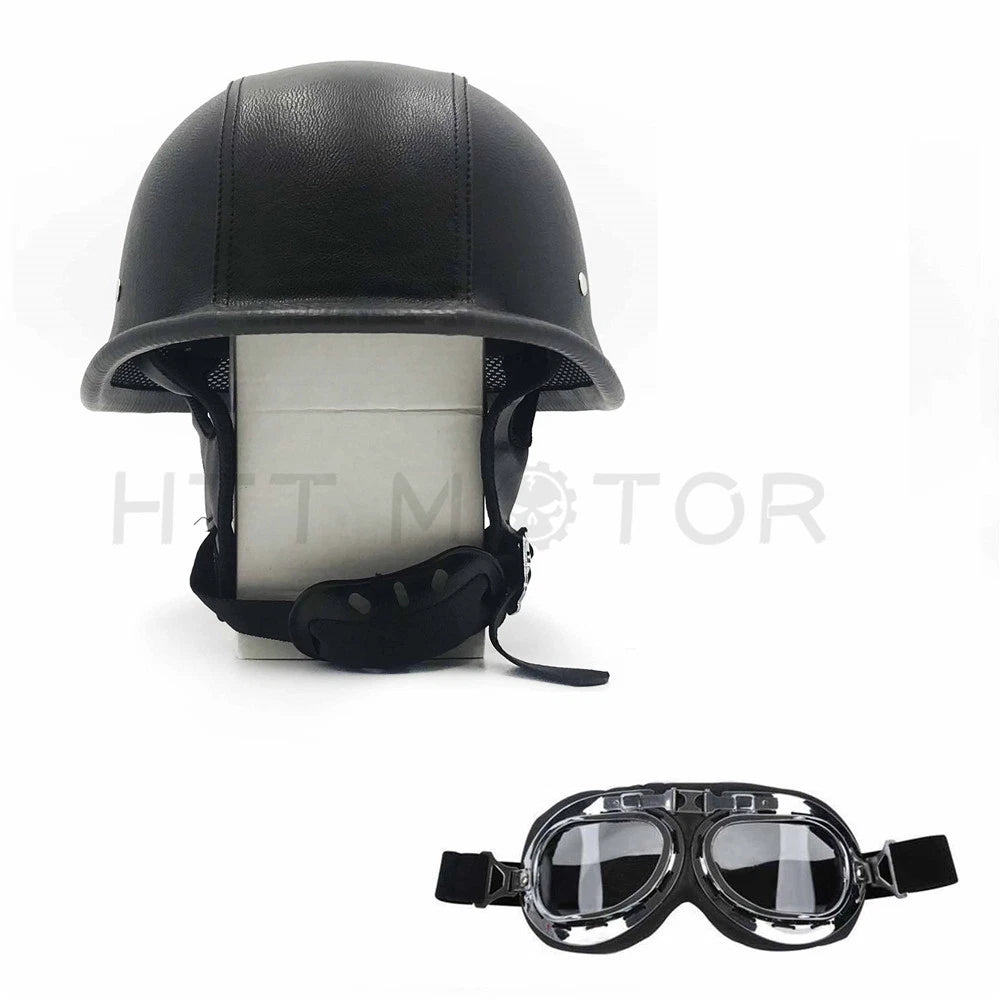 Black Leather Half Face Helmet for Motorcycle (Size L)